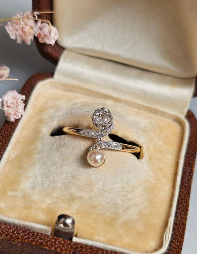 Bague 51.5 Bague toi et moi en or jaune et or blanc 18 carats, diamants et perle 58 Facettes 357