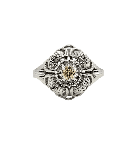 Bague 54 Bague vintage en or blanc 18 carats sertie d’un diamant jaune 58 Facettes 555