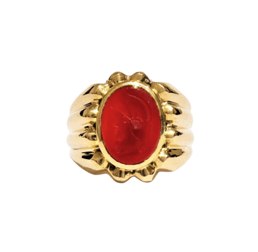 Bague 53 Chevalière godronnée - Bague en or jaune 750 et intaille sur cornaline 58 Facettes 1-803/1