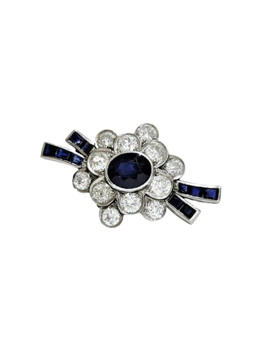Boucles d'oreilles Broche clip de revers en platine 850 avec saphirs et diamants 58 Facettes 1-695/1