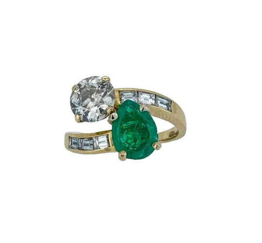 Bague 52.5 Bague Toi & Moi en or jaune 18 carats, émeraude et diamants 58 Facettes
