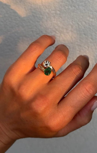 Bague 52.5 Bague Toi & Moi en or jaune 18 carats, émeraude et diamants 58 Facettes
