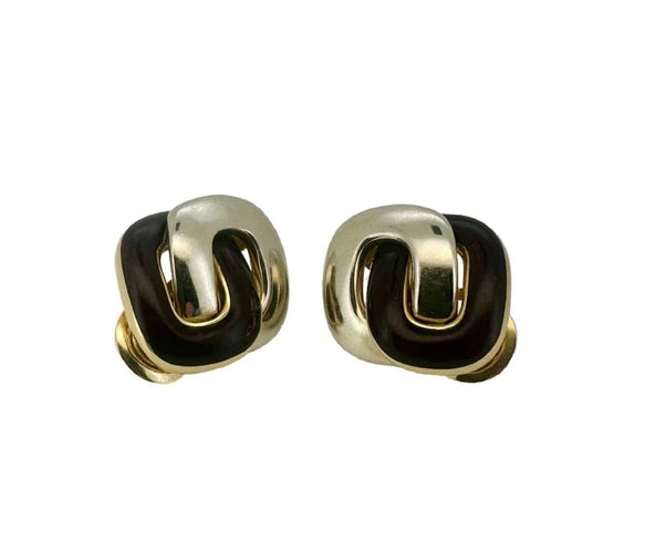 Boucles d'oreilles Boucles d’oreilles nœud en or jaune et émail amarante guilloché 58 Facettes