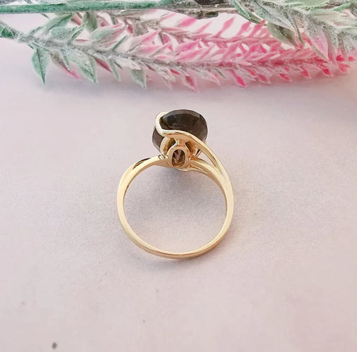 Bague 54.5 Bague en or jaune 18K avec quartz fumé ovale facetté 58 Facettes AB 1074