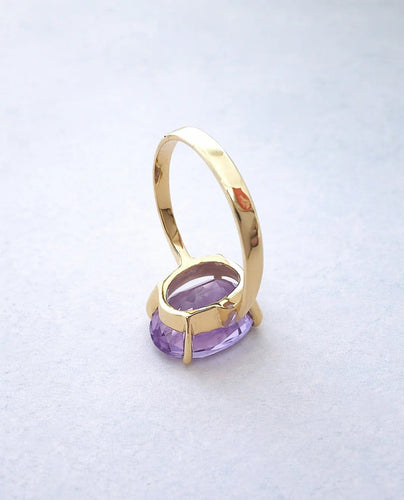 Bague 54.5 Bague solitaire améthyste en or jaune 18 K 58 Facettes AA 1602