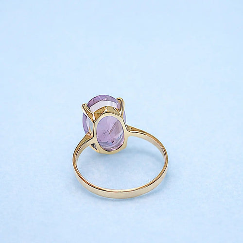 Bague 54.5 Bague solitaire améthyste en or jaune 18 K 58 Facettes AA 1602