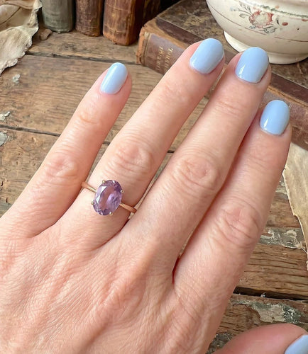 Bague 54.5 Bague solitaire à améthyste ovale en or jaune 18 K 58 Facettes AA 1601