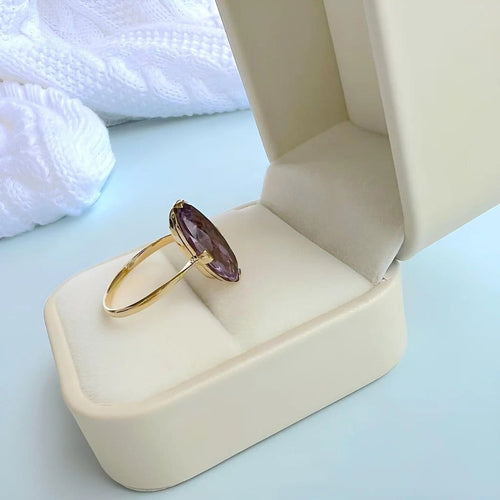 Bague 59 Bague marquise en or jaune 18 carats avec améthyste ovale 58 Facettes 1752