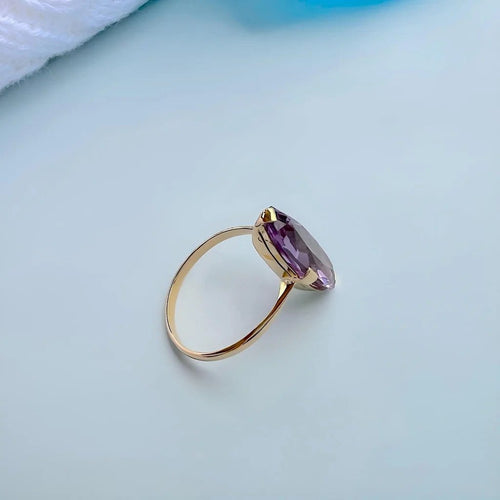 Bague 59 Bague marquise en or jaune 18 carats avec améthyste ovale 58 Facettes 1752