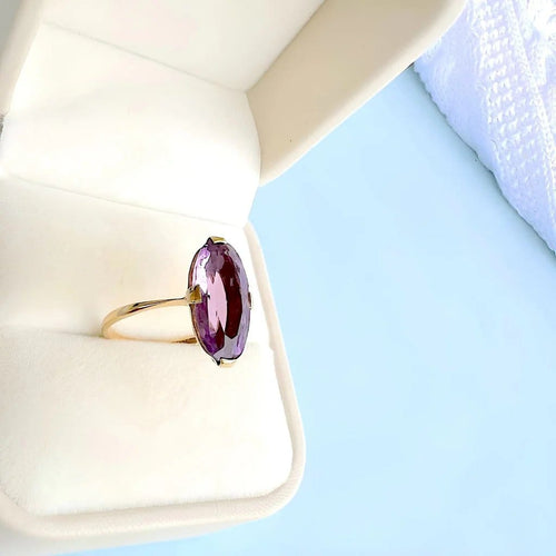 Bague 59 Bague marquise en or jaune 18 carats avec améthyste ovale 58 Facettes 1752