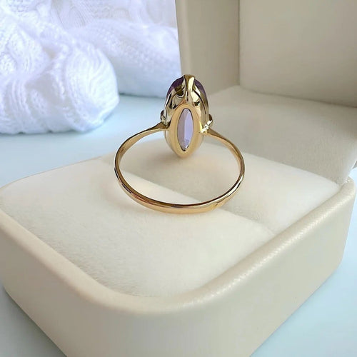 Bague 59 Bague marquise en or jaune 18 carats avec améthyste ovale 58 Facettes 1752