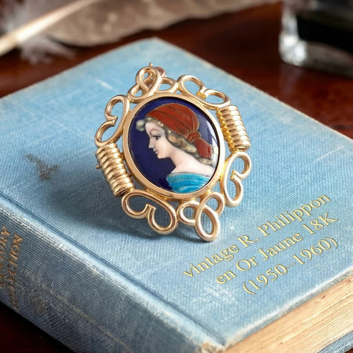 Pendentif R. Philippon - Pendentif-broche en or jaune 18K, émail de Limoges (1950-1960) 58 Facettes AA 1688