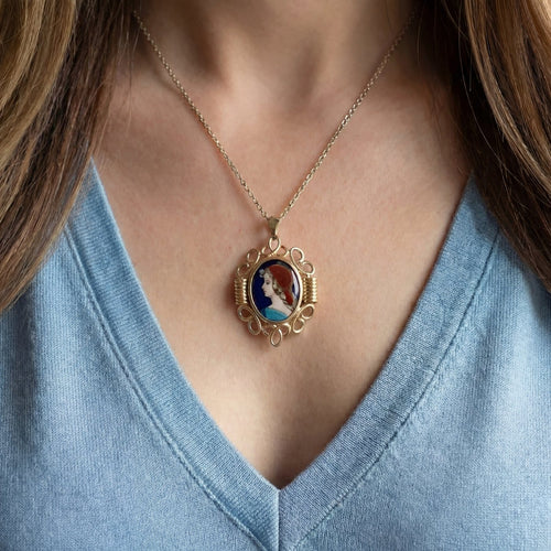 Pendentif R. Philippon - Pendentif-broche en or jaune 18K, émail de Limoges (1950-1960) 58 Facettes AA 1688
