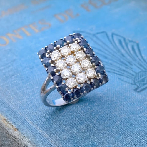 Bague 57.5 Bague vintage 1970-1980 saphirs et diamants en or gris 18 carats 58 Facettes 1757