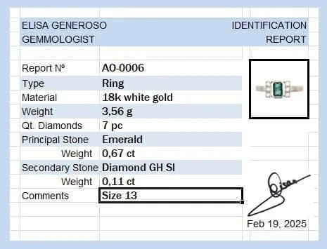 Bague 53 Bague en or blanc 18 carats avec émeraude et diamants 58 Facettes AO-0006