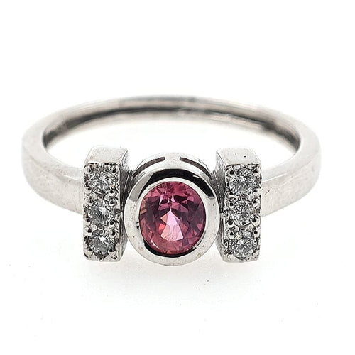 Bague 55 Bague en or blanc 18 carats avec saphir padparadscha et diamants 58 Facettes AO-0007