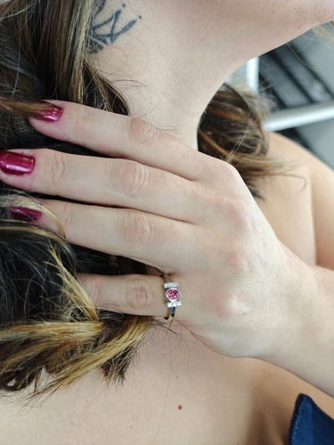 Bague 55 Bague en or blanc 18 carats avec saphir padparadscha et diamants 58 Facettes AO-0007