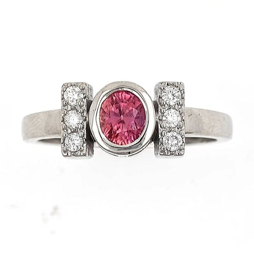 Bague 55 Bague en or blanc 18 carats avec saphir padparadscha et diamants 58 Facettes AO-0007