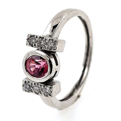 Bague 55 Bague en or blanc 18 carats avec saphir padparadscha et diamants 58 Facettes AO-0007