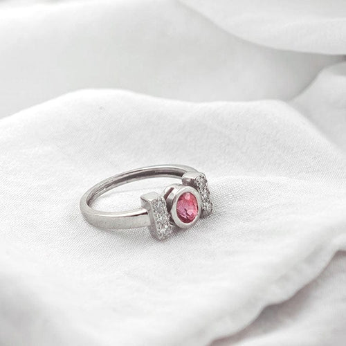 Bague 55 Bague en or blanc 18 carats avec saphir padparadscha et diamants 58 Facettes AO-0007