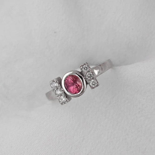 Bague 55 Bague en or blanc 18 carats avec saphir padparadscha et diamants 58 Facettes AO-0007
