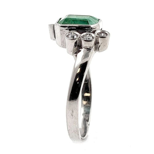 Bague 54 Bague en or blanc 18 carats avec émeraude et diamants 58 Facettes AO-0009