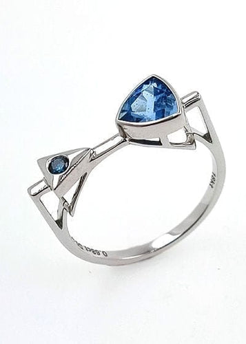Bague 54 Bague en or blanc 18 carats avec aigue-marine et diamant bleu 58 Facettes 78530361