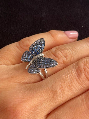 Bague 54 Bague papillon en or jaune 18 ct, saphirs et diamants 58 Facettes