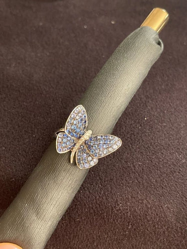 Bague 54 Bague papillon en or jaune 18 ct, saphirs et diamants 58 Facettes