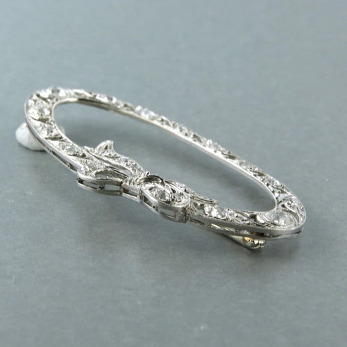Broche Broche Art nouveau en or blanc 14 carats, platine et diamants taille ancienne 58 Facettes