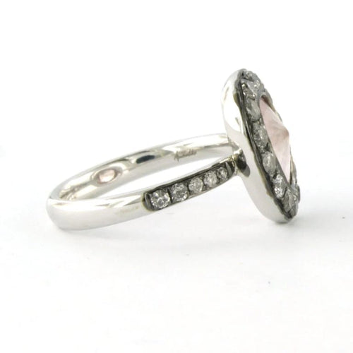 Bague 50 Bague en or blanc 18 carats avec quartz rose et diamants 58 Facettes