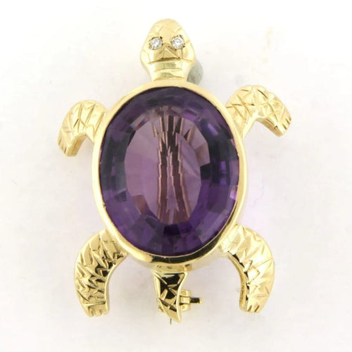 Broche Broche tortue en or jaune 18 carats, améthyste et diamants 58 Facettes