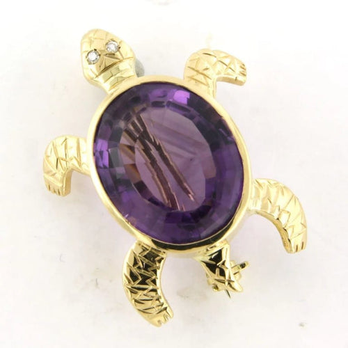 Broche Broche tortue en or jaune 18 carats, améthyste et diamants 58 Facettes