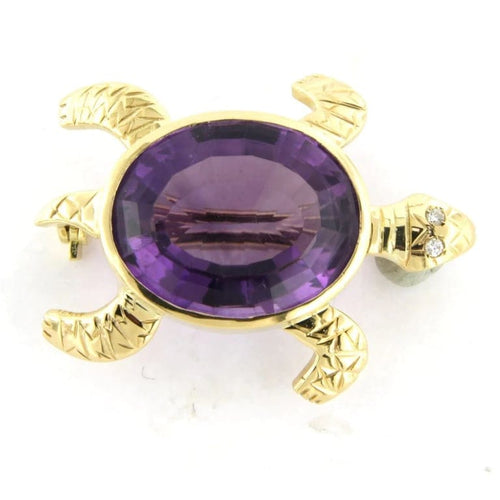 Broche Broche tortue en or jaune 18 carats, améthyste et diamants 58 Facettes