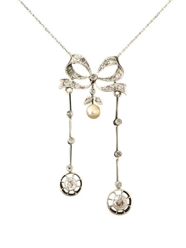 Collier Collier négligé Belle Époque en or jaune 18k, platine, diamants et perle 58 Facettes