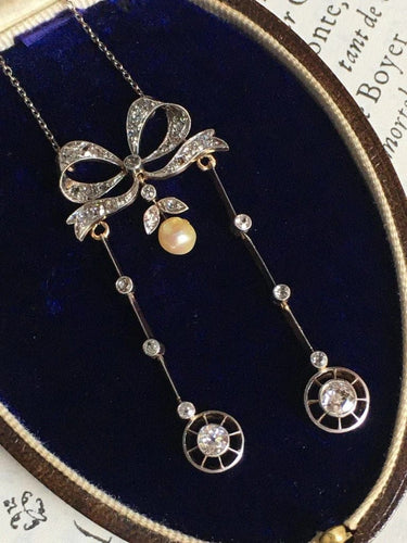 Collier Collier négligé Belle Époque en or jaune 18k, platine, diamants et perle 58 Facettes