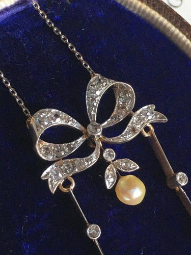 Collier Collier négligé Belle Époque en or jaune 18k, platine, diamants et perle 58 Facettes