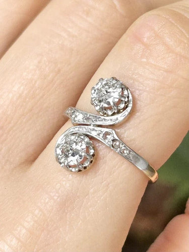 Bague 52 Belle Époque - Bague toi et moi en or jaune, platine et diamants 58 Facettes