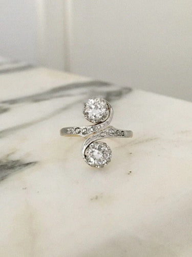 Bague 52 Belle Époque - Bague toi et moi en or jaune, platine et diamants 58 Facettes