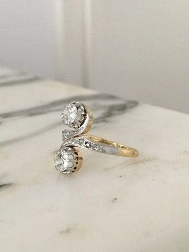 Bague 52 Belle Époque - Bague toi et moi en or jaune, platine et diamants 58 Facettes