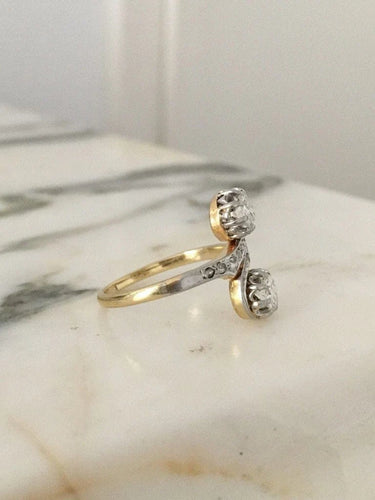 Bague 52 Belle Époque - Bague toi et moi en or jaune, platine et diamants 58 Facettes