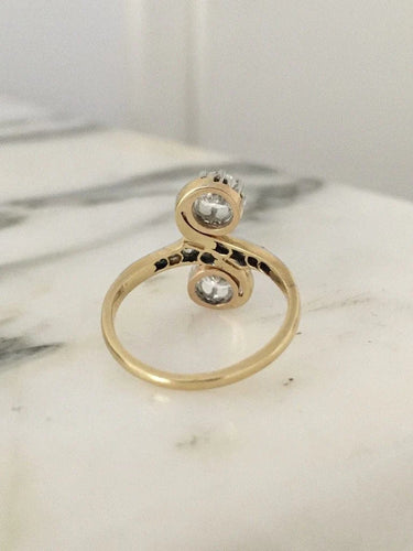 Bague 52 Belle Époque - Bague toi et moi en or jaune, platine et diamants 58 Facettes