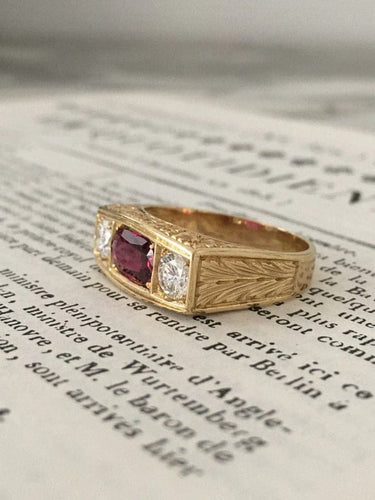 Bague 62.5 Bague Art déco en or jaune 18K avec rubis non chauffé et diamants 58 Facettes