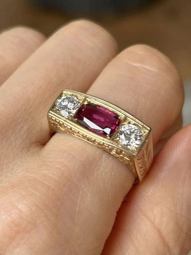 Bague 62.5 Bague Art déco en or jaune 18K avec rubis non chauffé et diamants 58 Facettes