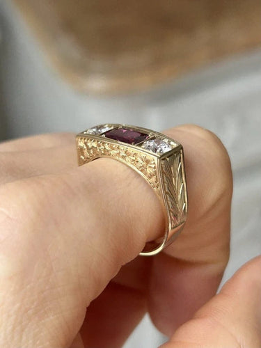 Bague 62.5 Bague Art déco en or jaune 18K avec rubis non chauffé et diamants 58 Facettes