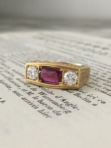 Bague 62.5 Bague Art déco en or jaune 18K avec rubis non chauffé et diamants 58 Facettes