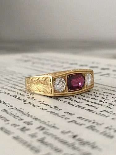 Bague 62.5 Bague Art déco en or jaune 18K avec rubis non chauffé et diamants 58 Facettes