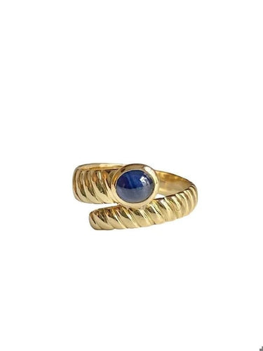 Bague 53 Bague serpent godronnée en or jaune 18K et saphir cabochon 58 Facettes