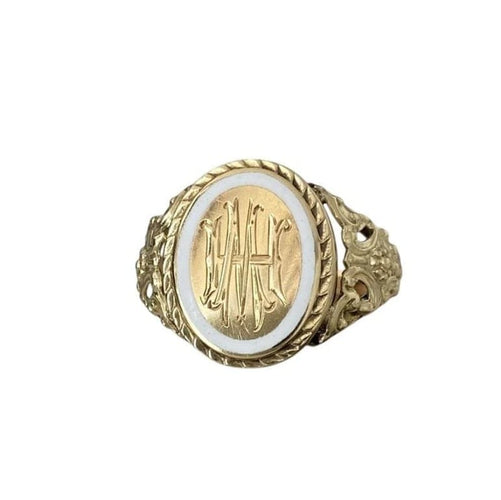 Bague 60 Bague ancienne en or jaune 14K avec émail blanc 58 Facettes
