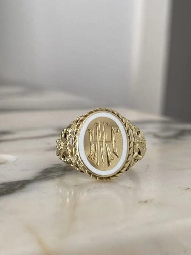 Bague 60 Bague ancienne en or jaune 14K avec émail blanc 58 Facettes